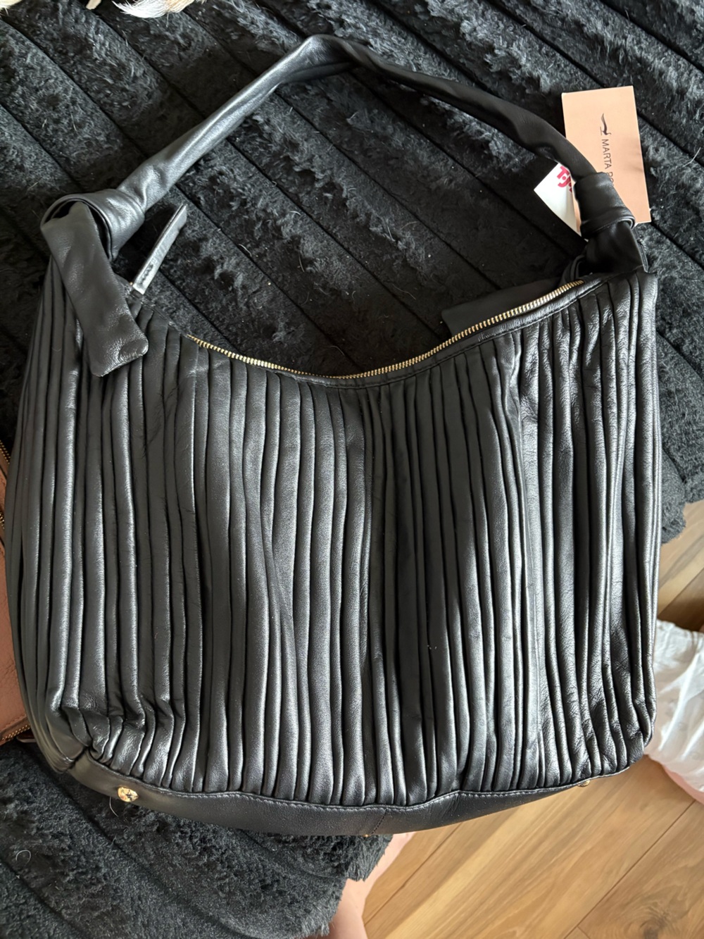 Madison West Black Pleated Leather Hobo Bag